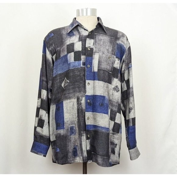 Georg Roth Other - Vintage 90s Shirt Georg Roth Germany Blue Gray Retro Print Men's Size 42 L